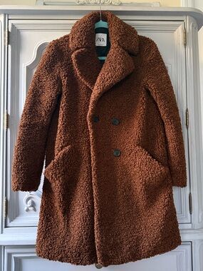 Zara Brown Teddy Long Coat